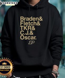 Nice Purdue Boilermakers hoodie featuring Braden Fletch, C.J., and Oscar with ampersand and stars for 2025-26 season.