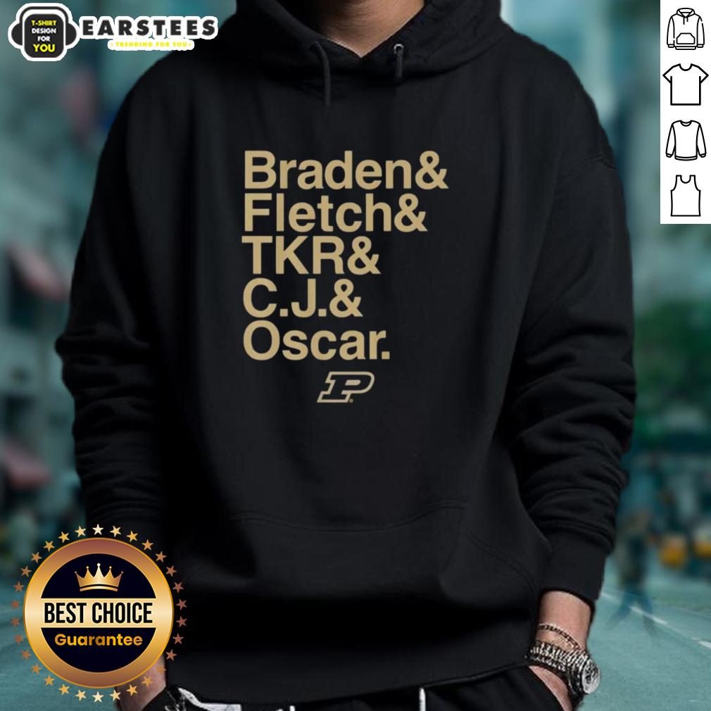 nice-purdue-boilermakers-ampersand-stars-2025-26-braden-fletch-tkr-c-j-and-oscar-hoodie Nice Purdue Boilermakers hoodie featuring Braden Fletch, C.J., and Oscar with ampersand and stars for 2025-26 season.