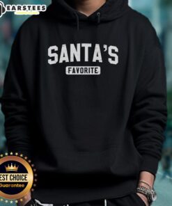 Cozy Nice Santa's Favorite Hoodie in festive red with a playful Santa graphic, perfect for holiday cheer and warmth.
