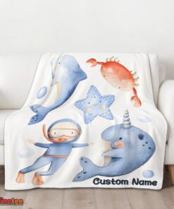 Nice Sea's Treasures Narwhal Dolphin Crab Starfish Scuba Divers Blanket Fleece Customized Blanket - Image 3