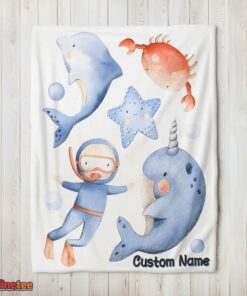Nice Sea's Treasures Narwhal Dolphin Crab Starfish Scuba Divers Blanket Fleece Customized Blanket