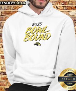 Nice Southern Miss Golden Eagles Football 2025 Bowl Bound hoodie showcased on a model in a vibrant outdoor setting.