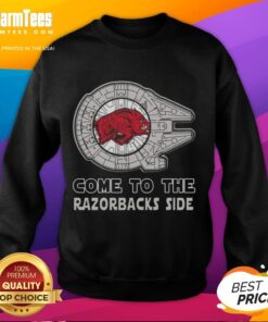 Stylish Star Wars Arkansas Razorbacks side sweatshirt featuring iconic characters and team colors for fans.