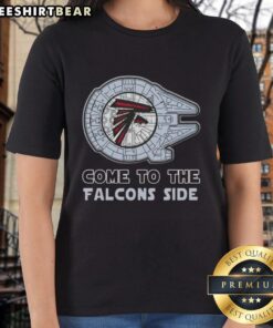 Atlanta Falcons ladies tee featuring a stylish Star Wars design, perfect for fans of both teams and casual wear.