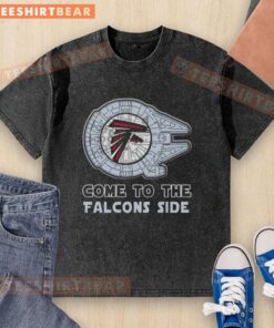 Nice Star Wars Atlanta Falcons Side Washed T-Shirt featuring iconic characters with team colors and logo.