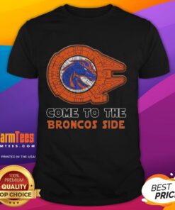 Star Wars-themed Boise State Broncos t-shirt featuring iconic characters and vibrant colors for fans.