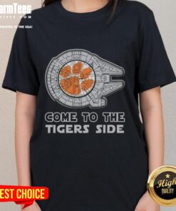Alt Text: Ladies' Nice Star Wars Clemson Tigers T-shirt featuring a stylish design for fans of both franchises.