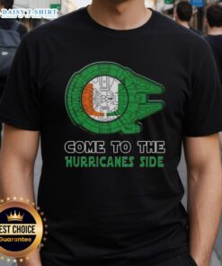 Nice Star Wars Come To The Miami Hurricanes Side T-Shirt featuring a vibrant design for fans of both franchises.