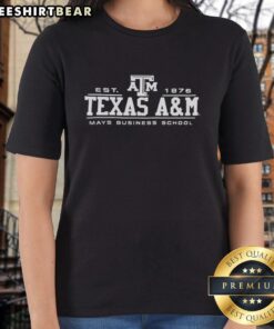 Alt Text: Ladies tee featuring Texas A&M Mays Business School logo, established 1876, perfect for proud Aggie supporters.