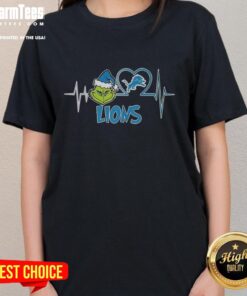 Nice The Grinch Heartbeat X Detroit Lions Football Lover Ladies Tee featuring festive design for fans.