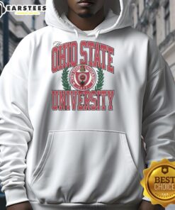 Ohio State University logo hoodie featuring a stylish design in scarlet and gray, perfect for fans and students.