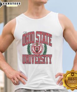 Nice Ohio State University logo tank top featuring the iconic OSU emblem in vibrant colors on a casual design.