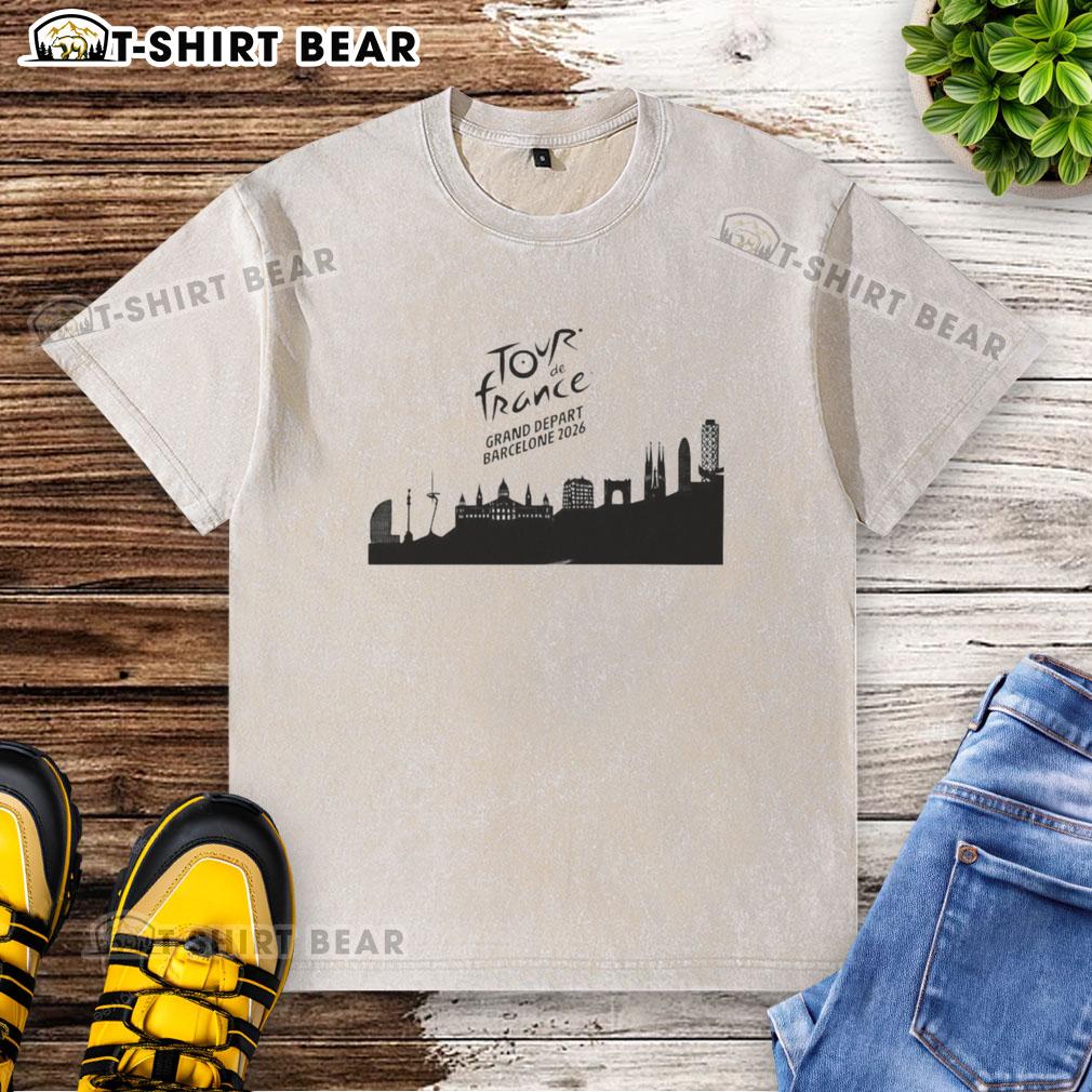 Nice Tour De France Grand Depart Barcelone 2026 Skyline Washed T Shirt Nice Tour de France Grand Dpart Barcelona 2026 skyline washed t-shirt showcasing vibrant cityscape design.