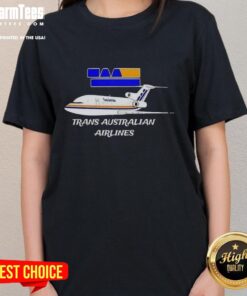 Nice Trans-Australian Airlines logo on a plane featured on a ladies tee, perfect for aviation enthusiasts.