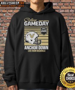 Vanderbilt Commodores 2025 College Gameday hoodie featuring helmet design, live from Nashville. Anchor Down!