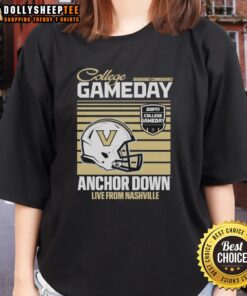 Alt Text: Vanderbilt Commodores 2025 College Gameday helmet on a ladies tee, showcasing Anchor Down spirit in Nashville.
