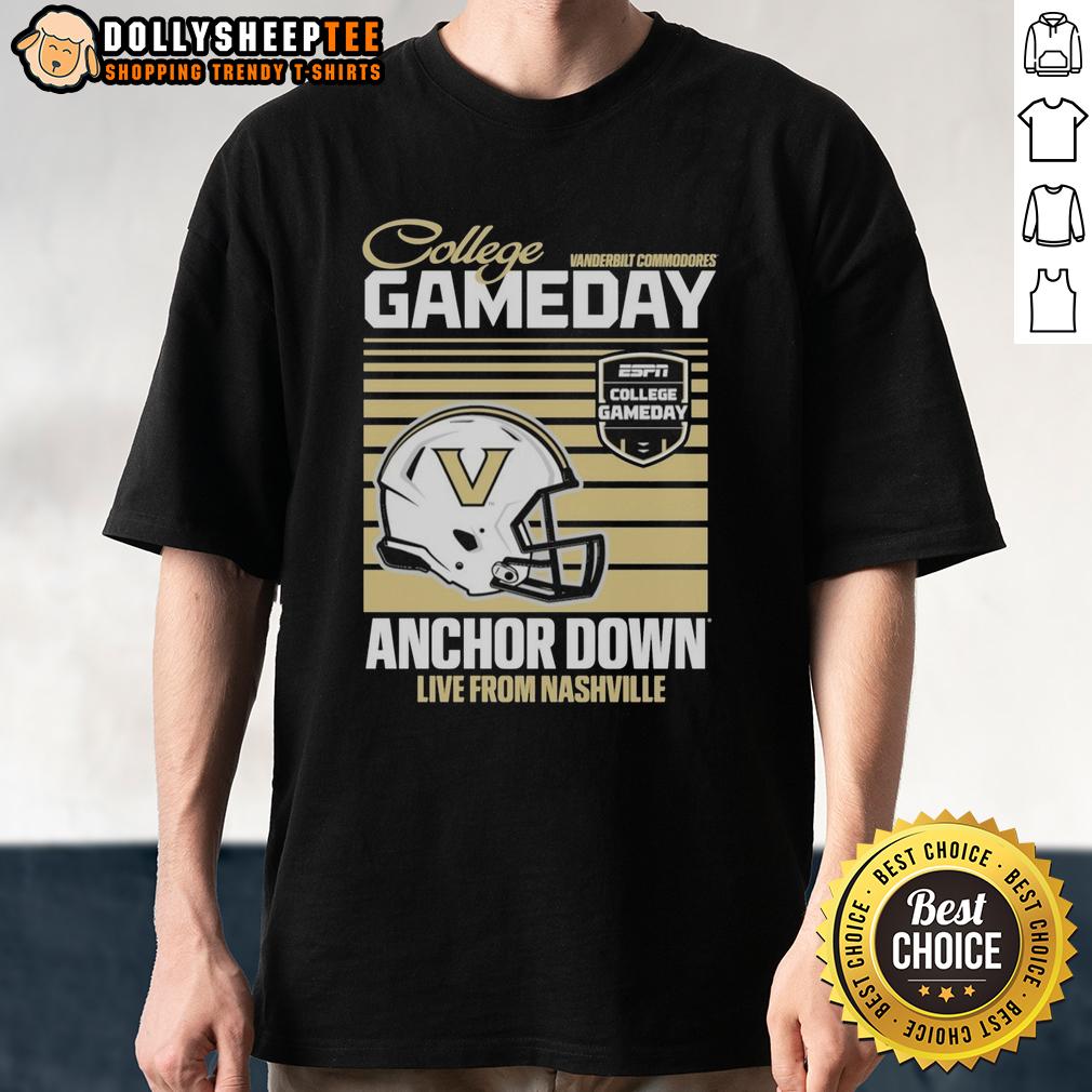 Nice Vanderbilt Commodores 2025 College Gameday Anchor Down Live From Nashville Helmet T-Shirt Vanderbilt Commodores 2025 Gameday Helmet T-Shirt showcasing team spirit in Nashville, perfect for college football fans.