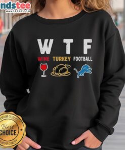 Cozy Nice Wine Turkey Detroit Lions Football Thanksgiving sweatshirt perfect for game day celebrations.
