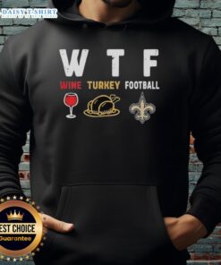 Alt Text: Cozy Nice Wine Turkey New Orleans Saints Football Thanksgiving Hoodie for festive game day celebrations.