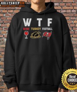 Cozy Nice Wine Turkey hoodie featuring Tampa Bay Buccaneers logo, perfect for Thanksgiving football celebrations.