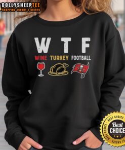 Cozy Thanksgiving sweatshirt featuring Nice Wine design and Tampa Bay Buccaneers logo, perfect for football fans.