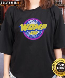 Nice Womp FM Greatest Hits Ladies Tee featuring vibrant graphic design and comfortable fit for music lovers.