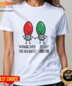 Funny Christmas joke ladies tee for holiday work attire, perfect gift for women celebrating the festive season.