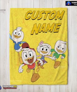 Official Disney Ducktales Huey Dewey Louie Webby Yellow Cartoon Collage Blanket Fleece Customized Blanket