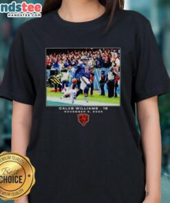 Alt Text: Official Caleb Williams Chicago Bears NFL Flash Features Week 10 Ladies Tee showcasing team pride and style.