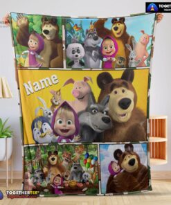 Official Cartoon Marsha And The Bear Family Cute Blanket Fleece Customized Blanket
