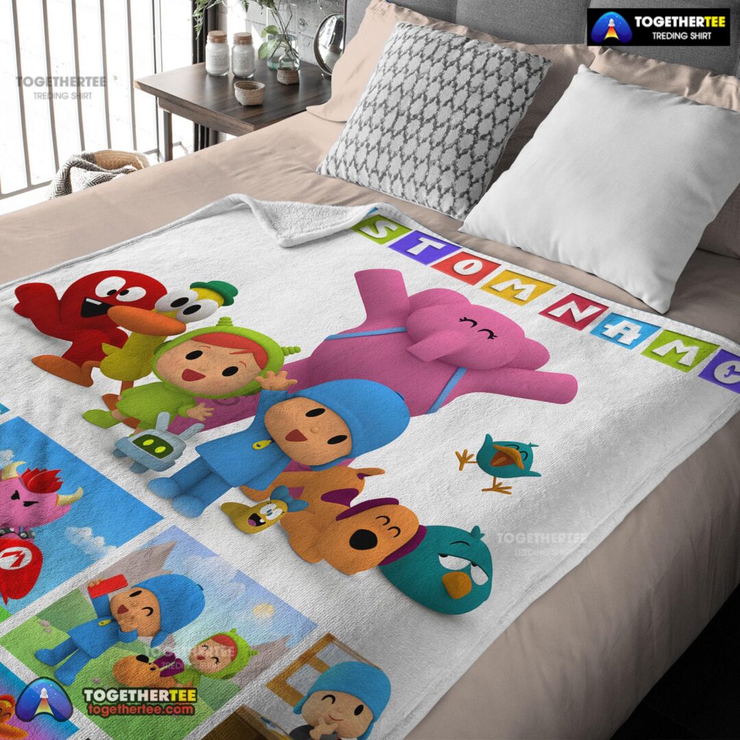 Official Cartoon Pocoyo Lovely Birthday Party Cute Blanket Fleece Customized Blanket-mk-03