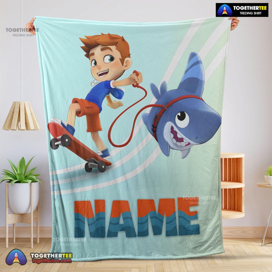 Official Catoon Sharkdog Sharkdog and Max Skateboarding Blanket Fleece Customized Blanket-mk-01