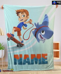 Official Catoon Sharkdog Sharkdog And Max Skateboarding Blanket Fleece Customized Blanket