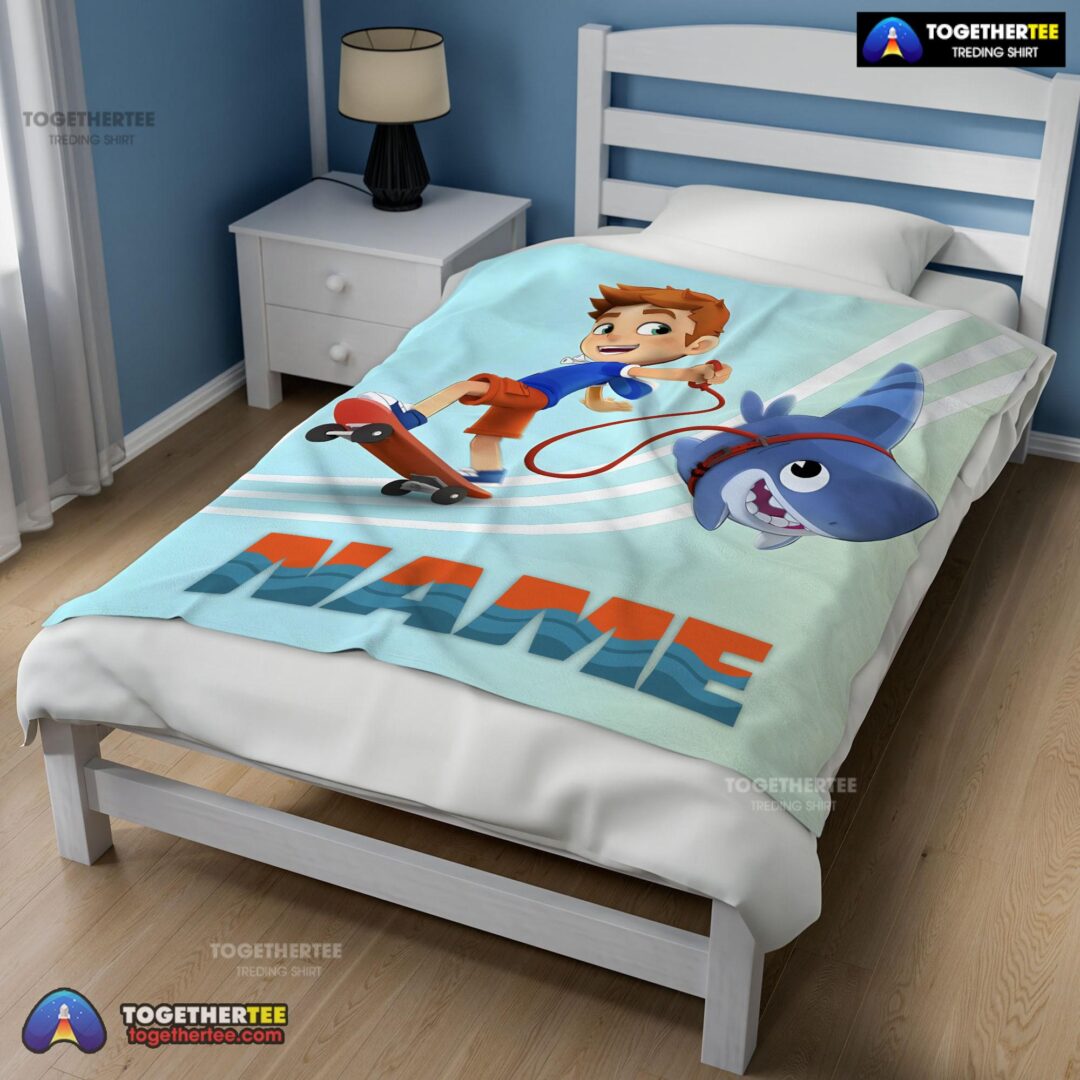 Official Catoon Sharkdog Sharkdog and Max Skateboarding Blanket Fleece Customized Blanket-mk-02