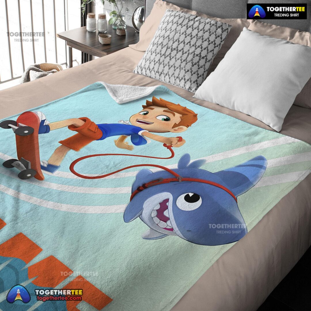 Official Catoon Sharkdog Sharkdog and Max Skateboarding Blanket Fleece Customized Blanket-mk-03