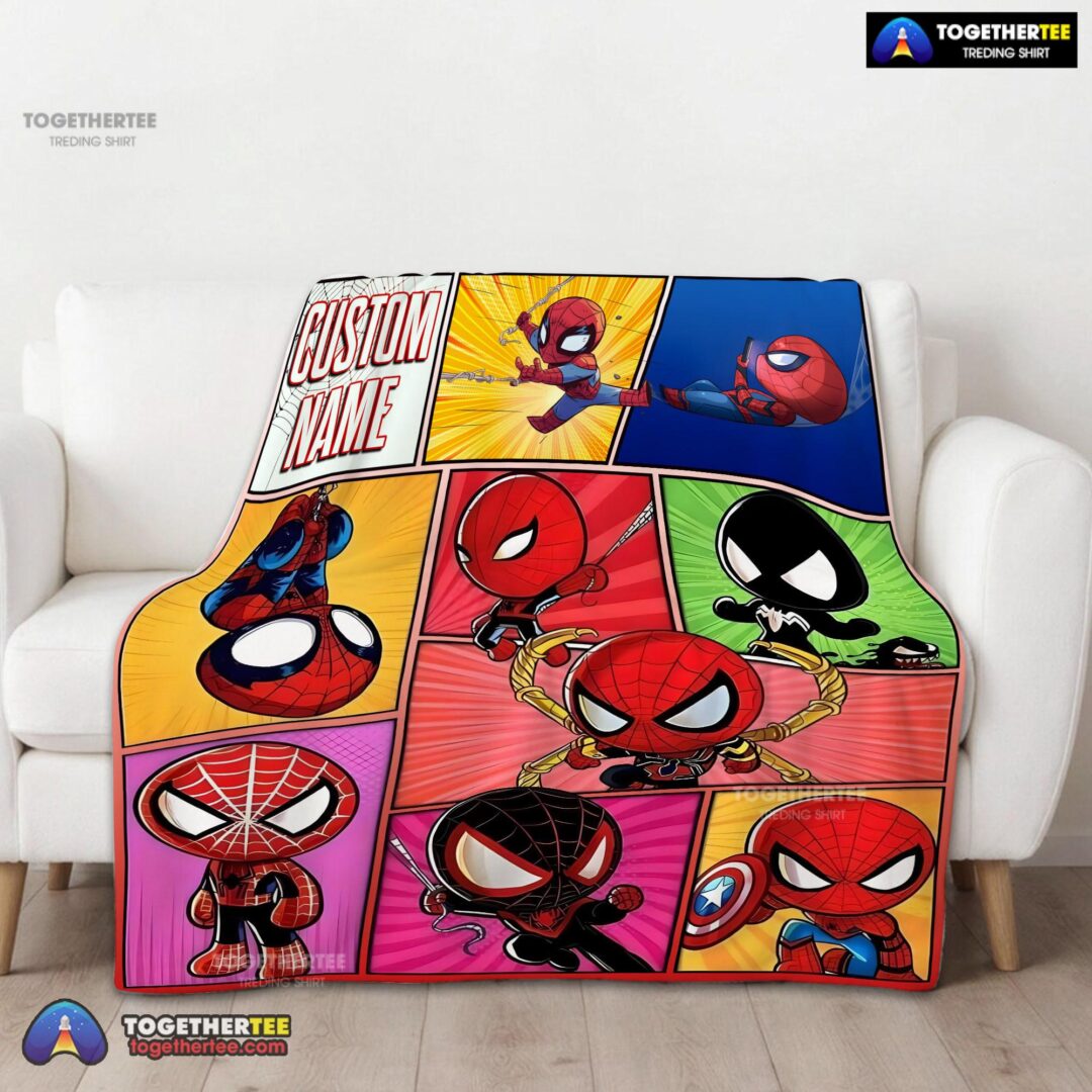 Official Chibi Spider Man Characters Collage Blanket Fleece Customized Blanket