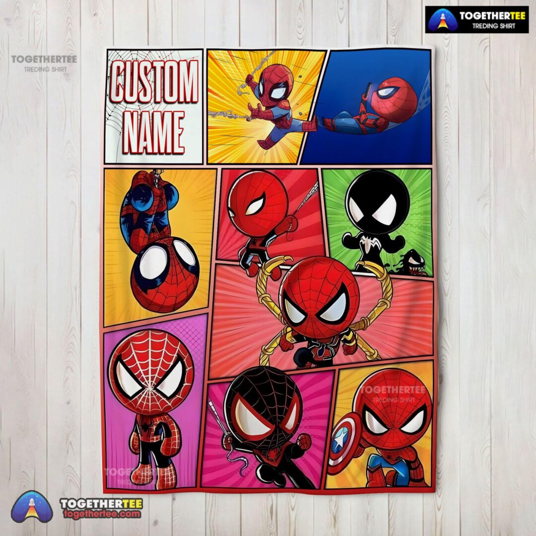 Official Chibi Spider Man Characters Collage Blanket Fleece Customized Blanket