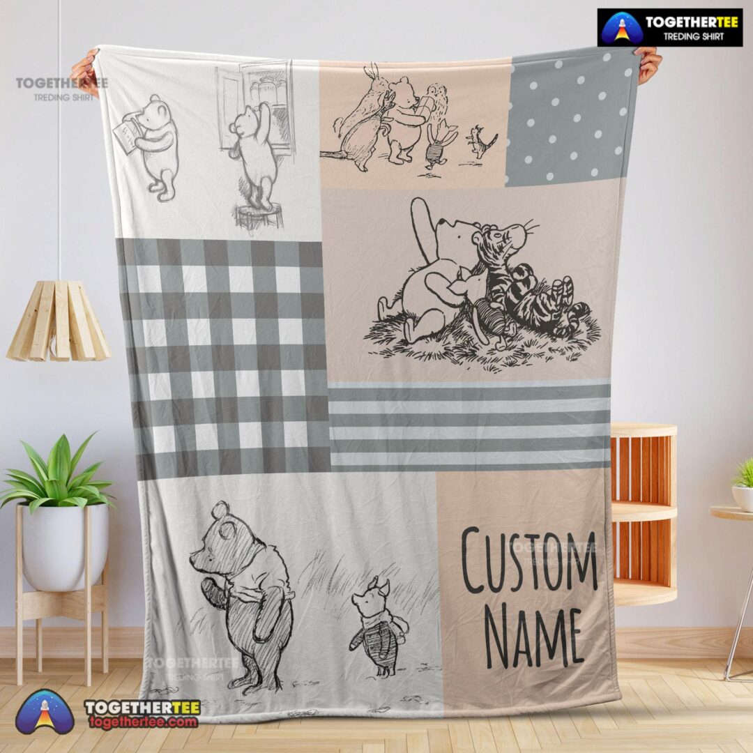 Official Classic Winnie The Pooh & Friends Sketch Blanket Fleece Customized Blanket-mk-01