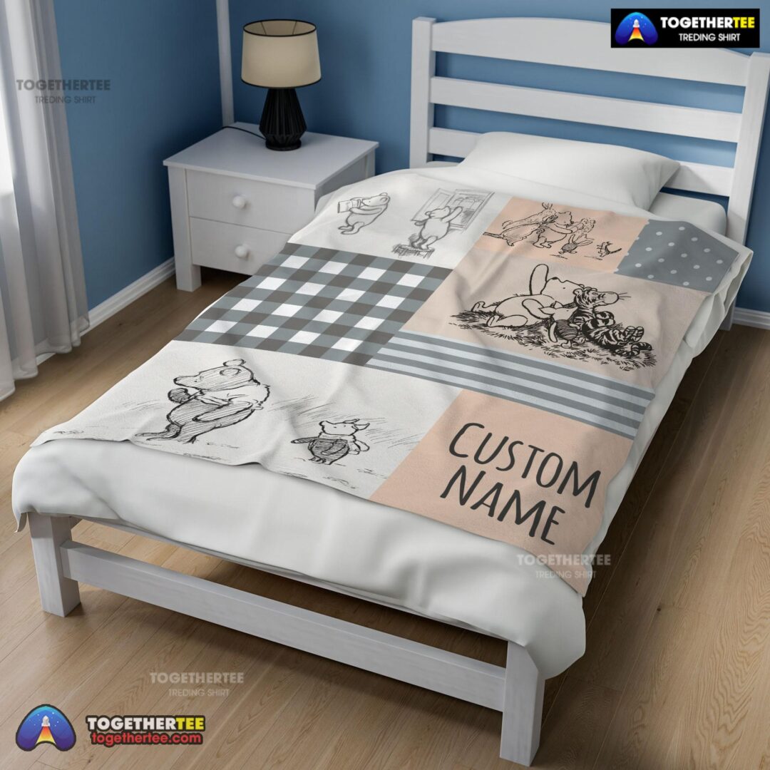 Official Classic Winnie The Pooh & Friends Sketch Blanket Fleece Customized Blanket-mk-02
