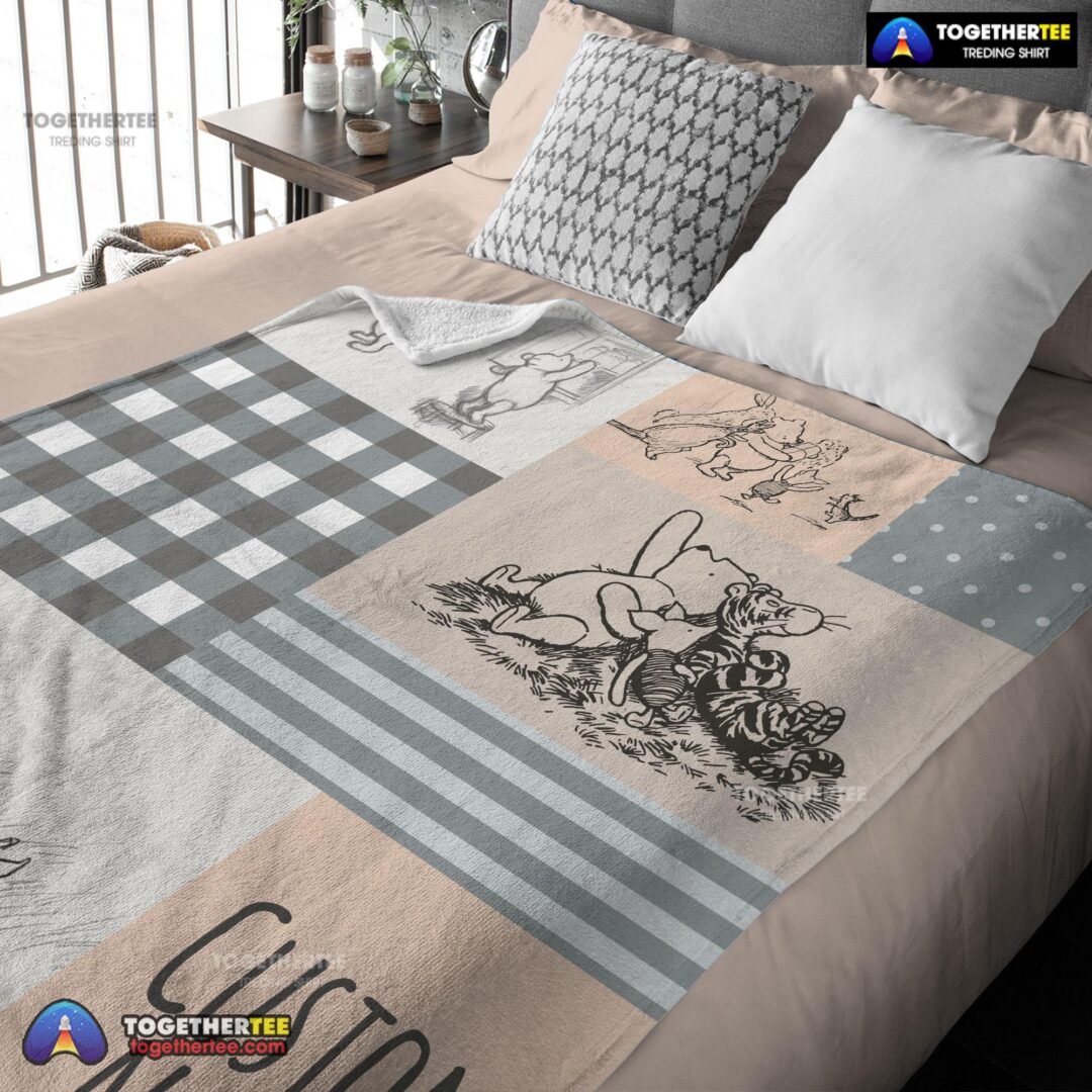 Official Classic Winnie The Pooh & Friends Sketch Blanket Fleece Customized Blanket-mk-03