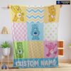 Official Colorful Care Bears Patchwork Blanket Fleece Customized Blanket