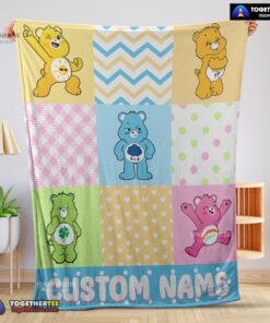 Official Colorful Care Bears Patchwork Blanket Fleece Customized Blanket
