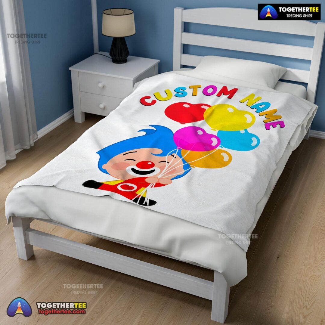 Official Colorful Plim Plim Cheerful Clown Balloons Blanket Fleece Customized Blanket-mk-02