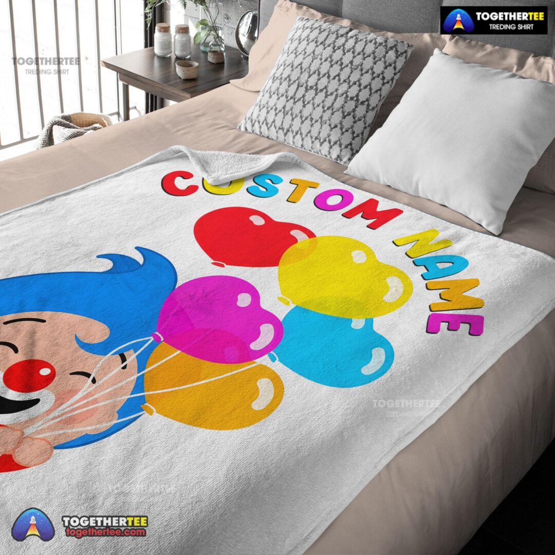 Official Colorful Plim Plim Cheerful Clown Balloons Blanket Fleece Customized Blanket-mk-03