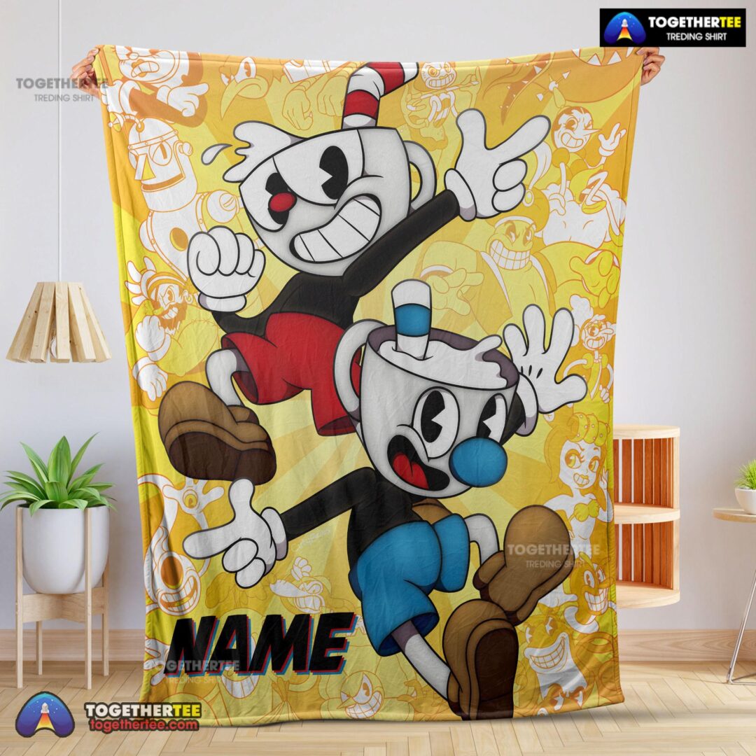 Official Cuphead And Mugman Crazy Cup Blanket Fleece Customized Blanket