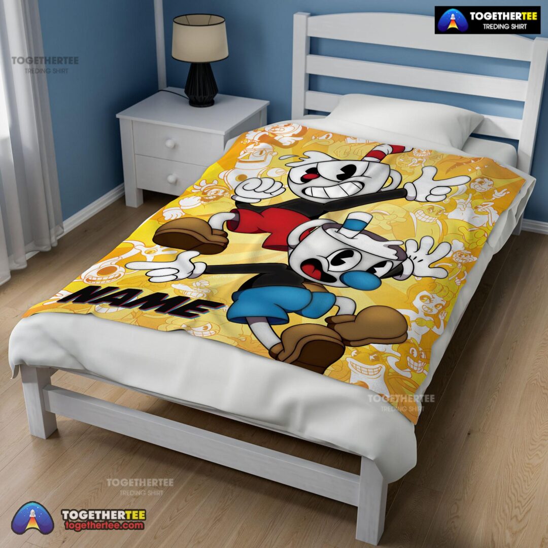 Official Cuphead And Mugman Crazy Cup Blanket Fleece Customized Blanket