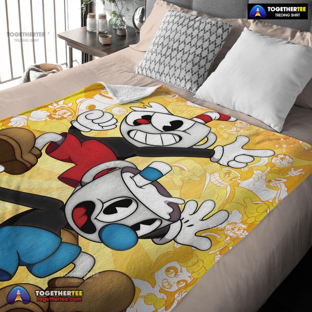 Official Cuphead And Mugman Crazy Cup Blanket Fleece Customized Blanket