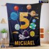 Official Cute Astronaut Catching Moon Cartoon Blanket Fleece Customized Blanket
