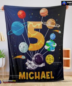 Official Cute Astronaut Catching Moon Cartoon Blanket Fleece Customized Blanket