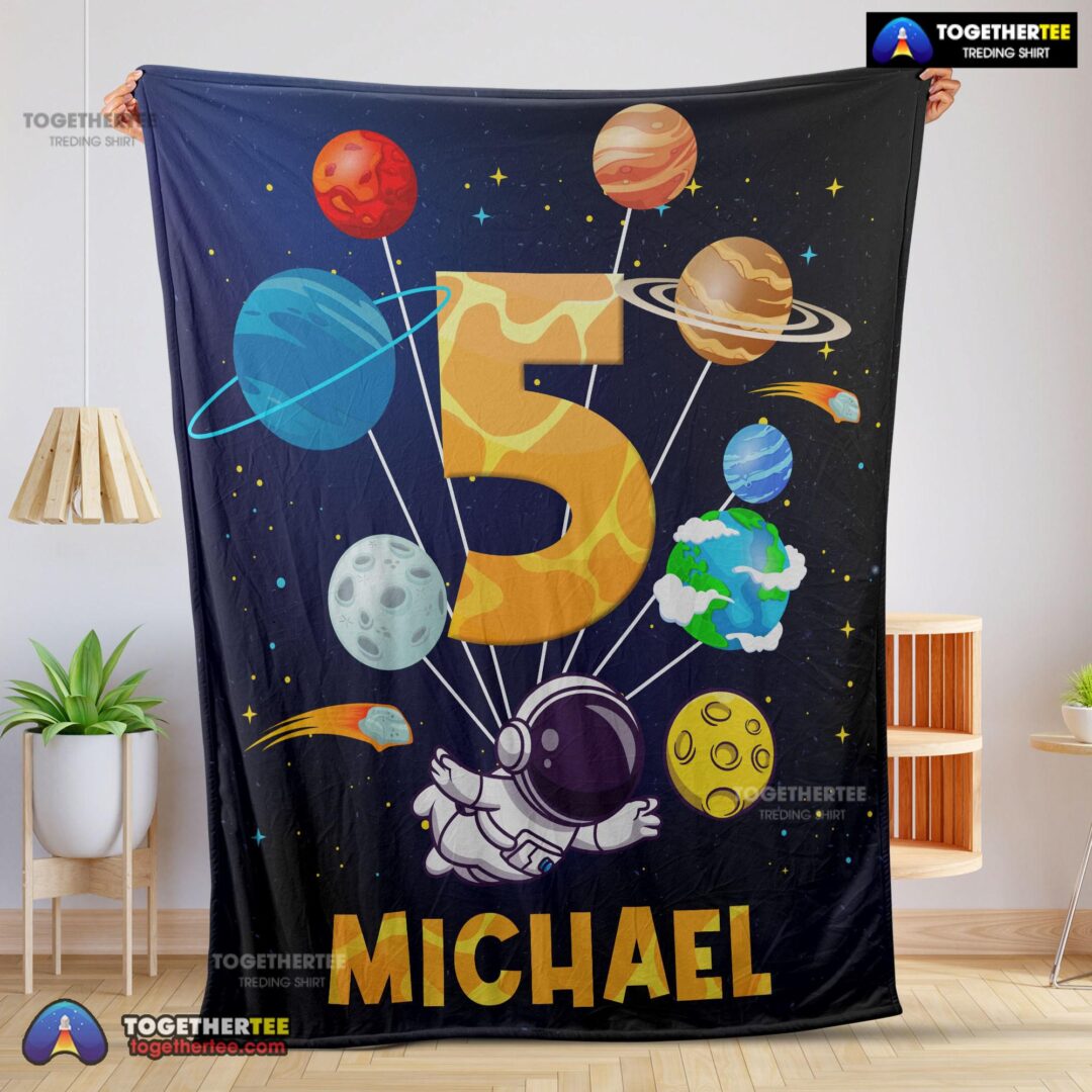 Official Cute Astronaut Catching Moon Cartoon Blanket Fleece Customized Blanket
